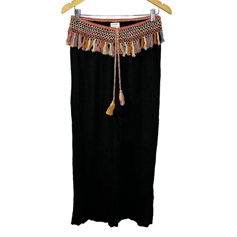 Anna Kosturova Cotton Gauze Black Pants Crochet Cropped Relaxed Beach S